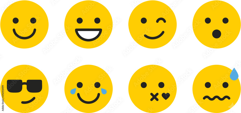 Fototapeta premium Set of Yellow Emoji Face Icons for World Smile Day Social Media Elements