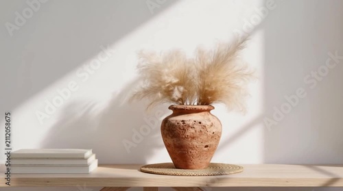 Fluffy Pampas Grass Plumes in Rustic Terracotta Vase Natural Boho Home Decor Elegance
