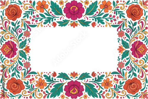 Obraz na płótnie Decorative folk art floral embroidery frame border with colorful vintage flowers