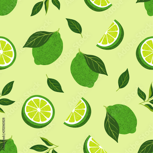 Lime Fruit Seamless Pattern Light Green Background