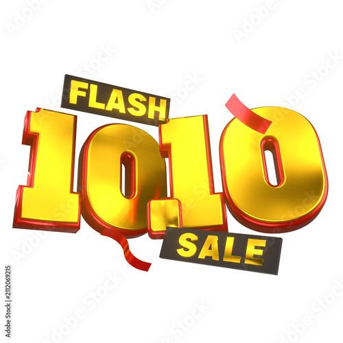 3D Flash Sale 10.10 Golden Promotional Typography Animation with Glossy Metallic Numbers, Floating Ribbon Confetti, and Dynamic Discount Banner for E-commerce, Retail, Online Shopping, and Marketing C