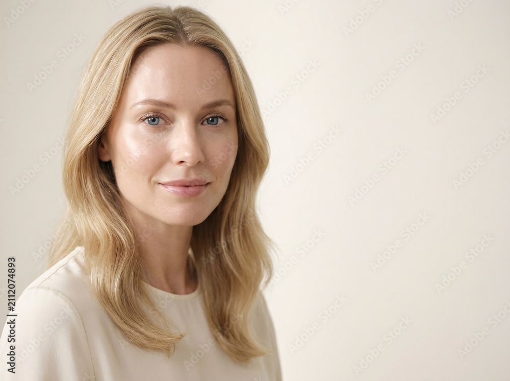 Obraz premium Portrait of a beautiful blonde woman with subtle makeup and soft lighting