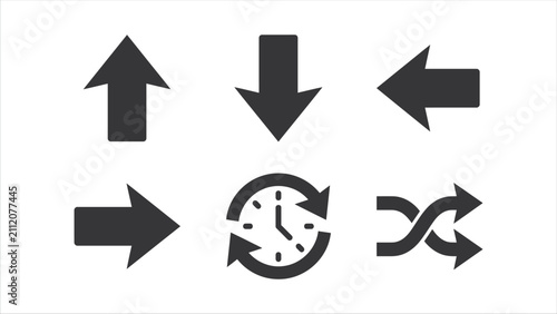 Foto Arrow And Clock Icons A Set Of Black Silhouette Symbols On A White Background