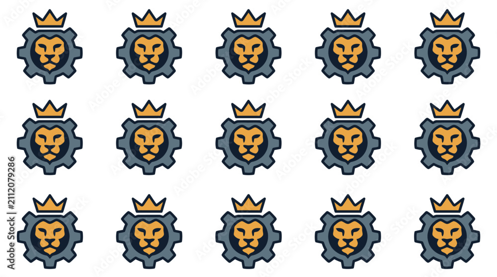 Obraz premium Golden Crown and Gear Emblem Collection.