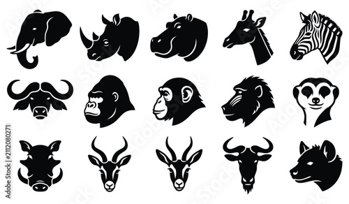 Canvas Print Wild Animal Head Logo Silhouette Vector Collection