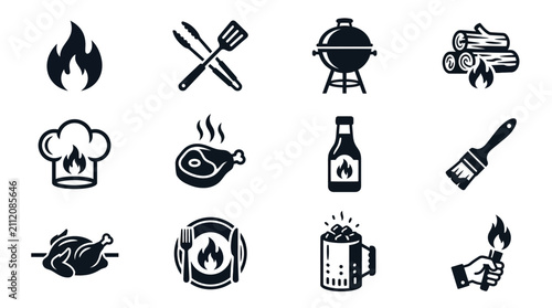 Fotografía Collection of black and white cooking and grilling icons.