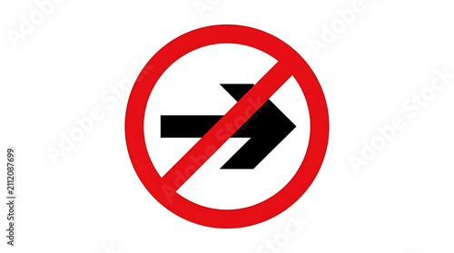 Red prohibition sign with a black arrow pointing to the right, indicating no right turn.