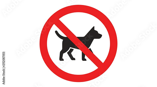 No dogs allowed sign, prohibition symbol with a dog silhouette inside a red circle.