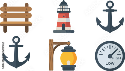 Nautical Harbor and Marine Icon Set Collection