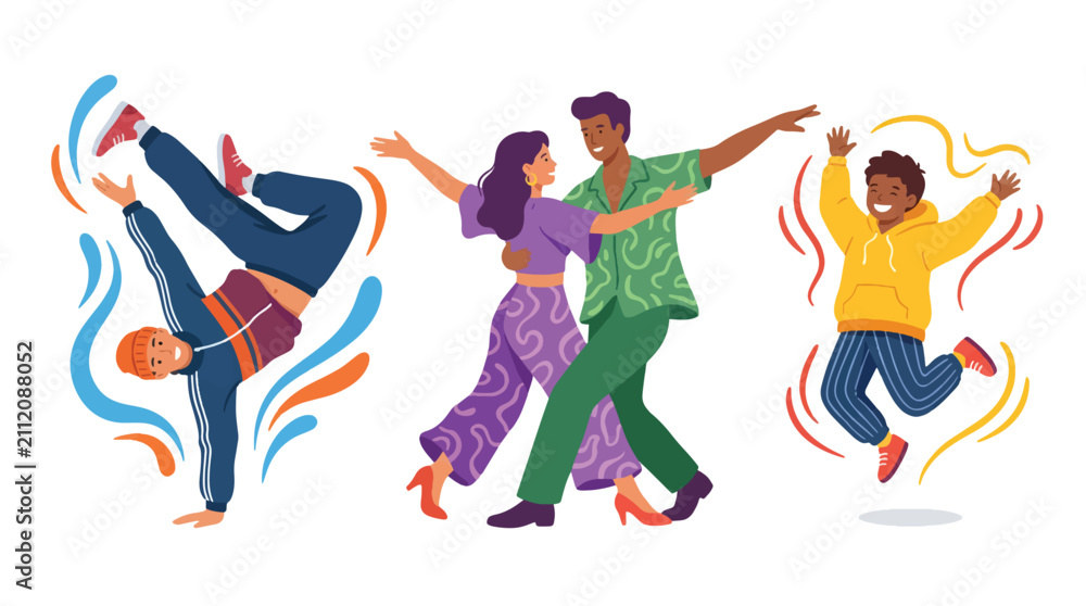 Obraz premium Diverse Group of People Dancing Together in Joyful Dynamic Poses