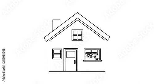 Simple house with chimney and windows.