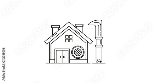 Simple house with chimney and pipe.