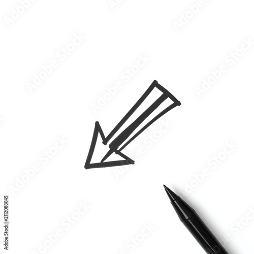 Hand drawing black checkmark symbol on white background with pencil