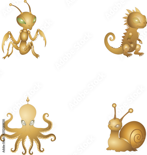Antique Alien Creature Ornament Collection Vector
