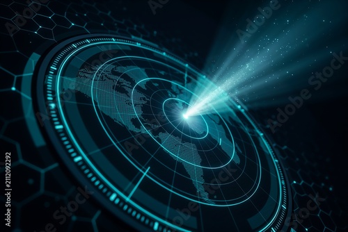 Cyber Security HUD Target Search, Radar Interface, and Global Navigation System Concept