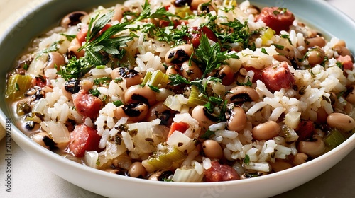 hoppin john, southern black eyed peas and rice