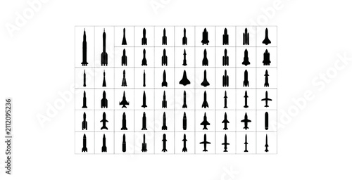 Rocket and Spacecraft Silhouette Icon Set