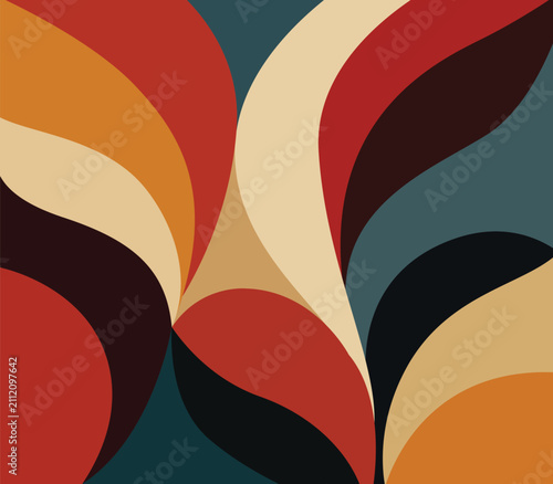 Abstract retro 70s pattern background with groovy organic curved leaf shapes and swirling petals