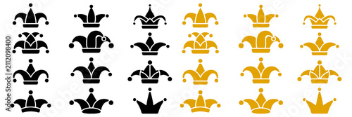 Bild auf Leinwand Collection of jester hats and crowns in black and gold symbol