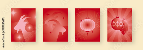 Fotografie Chinese New Year 2027 Year of the Goat vector banner set, Lunar New Year festive