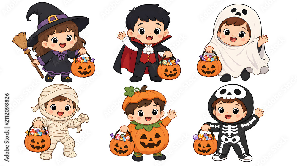 Naklejka premium Cute Halloween Costume Collection