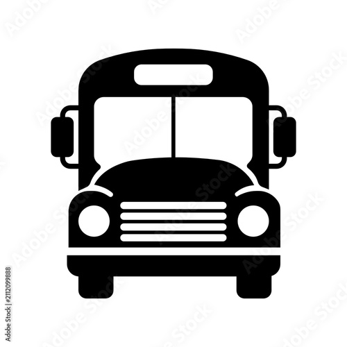 School bus front view glyph icon symbol for student transportation education and back to school concept