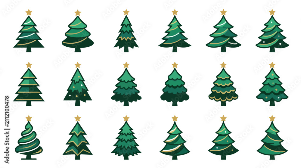Obraz premium Set of Eighteen Decorative Stylized Christmas Tree Icons for Holiday Design Projects pC (338)