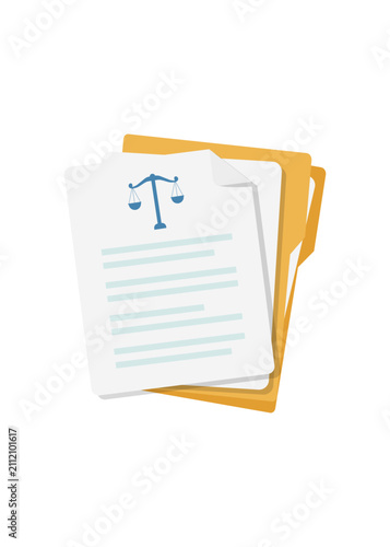 legal document paper and folder with scales of justice icon illustration
