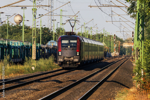 Electric locomotive on railway tracks