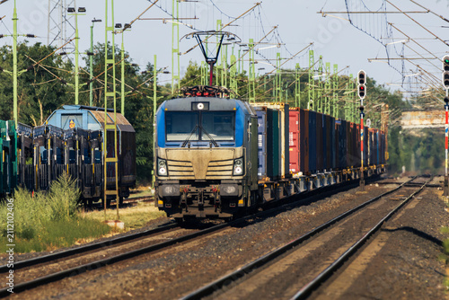 Freight train on electrified railway