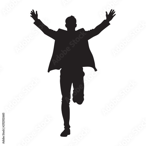 Man in jumping pose black silhouette on white background, vector illustration