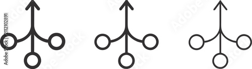 Fotografía Three Black Icons Showing a Merging or Branching Arrow Symbol Keywords: icon, sy