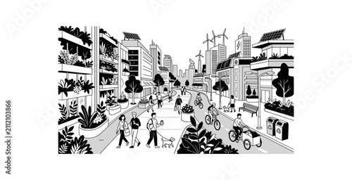 Sustainable Eco-Friendly City Street Vector Illustration