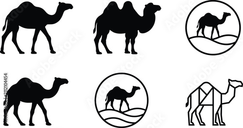фотографія Camel Icon Vector Illustration Featuring Single, Double, Frame, Geometric, Deser