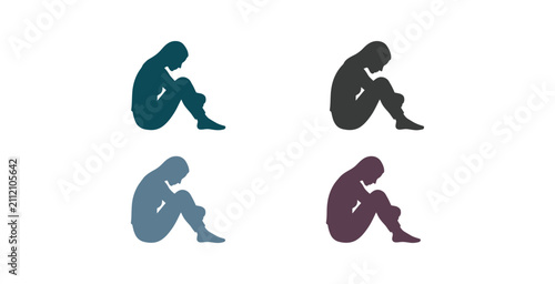 Bild auf Leinwand Sad Person Fetal Position Icon Set