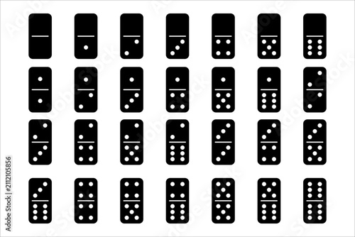 Dominoes Set Collection Vector Illustration. Flat Black Domino Tiles Icons