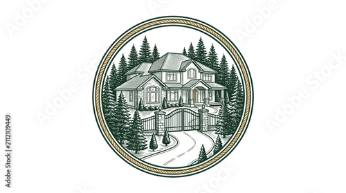 Obraz na plátne Luxury Mansion Surrounded by Tall Pine Trees.