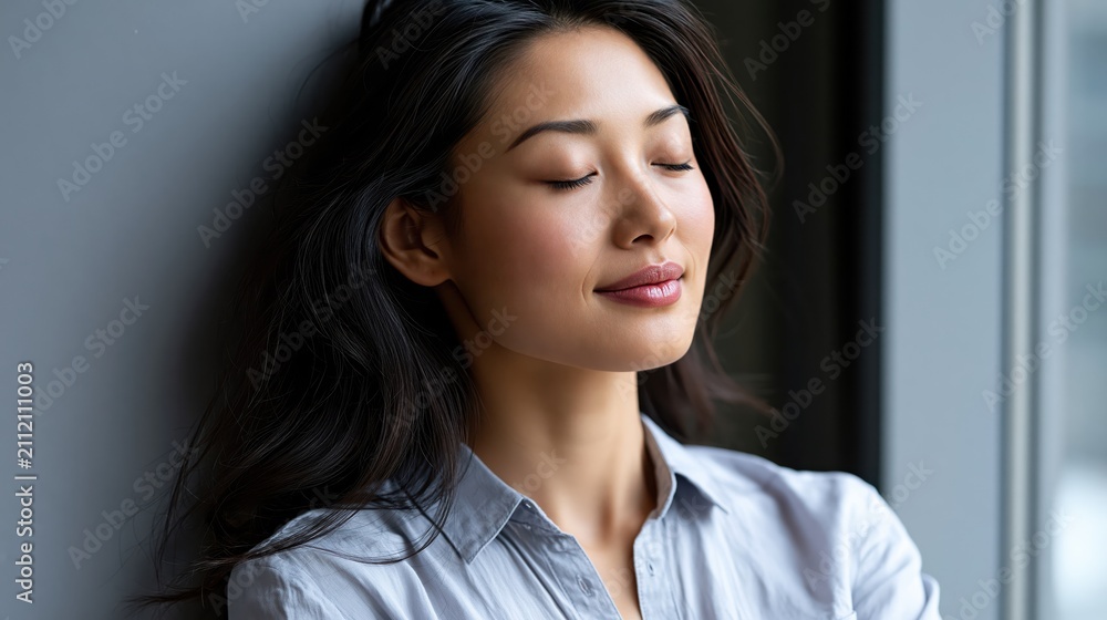 Fototapeta premium Mindful Break Enjoyed by Employee at Large Office Window
