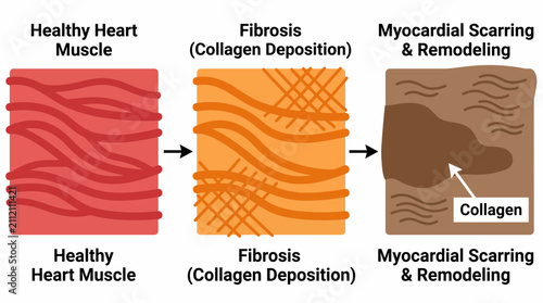 Fotografie Cardiac Fibrosis Myocardial Scarring Remodeling Collagen Diagram
