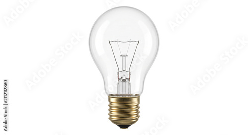 Cuadro en lienzo Classic incandescent light bulb with clear glass and brass base on white backgro