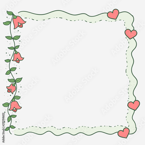 Hand-Drawn Floral and Heart Frame Isolated
