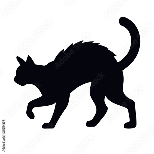 黒猫のシルエット ハロウィン 背中を丸めた猫のアイコンイラスト