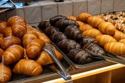 Varity piles of Salted bread display in the cafe