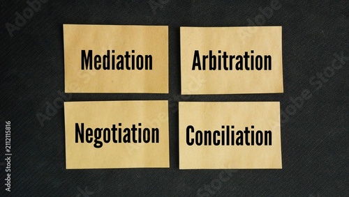 Foto Negotiation, mediation, conciliation, and arbitration are methods used to resolve conflicts