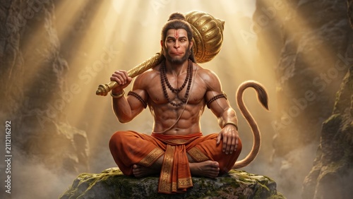 Lord Hanuman – Mighty Gada Warrior on Sacred Mountain | Bajrangbali Hindu God | 4K HD Devotional Wallpaper Background