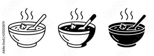 Hot Soup Bowls, Steaming Food Icons, Comforting Meal Graphics, Simple Vector Illustrations