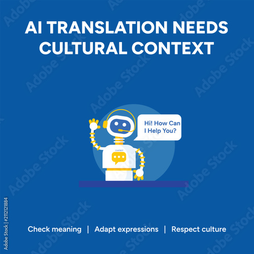 Foto AI translation needs cultural context concept, artificial intelligence chatbot w