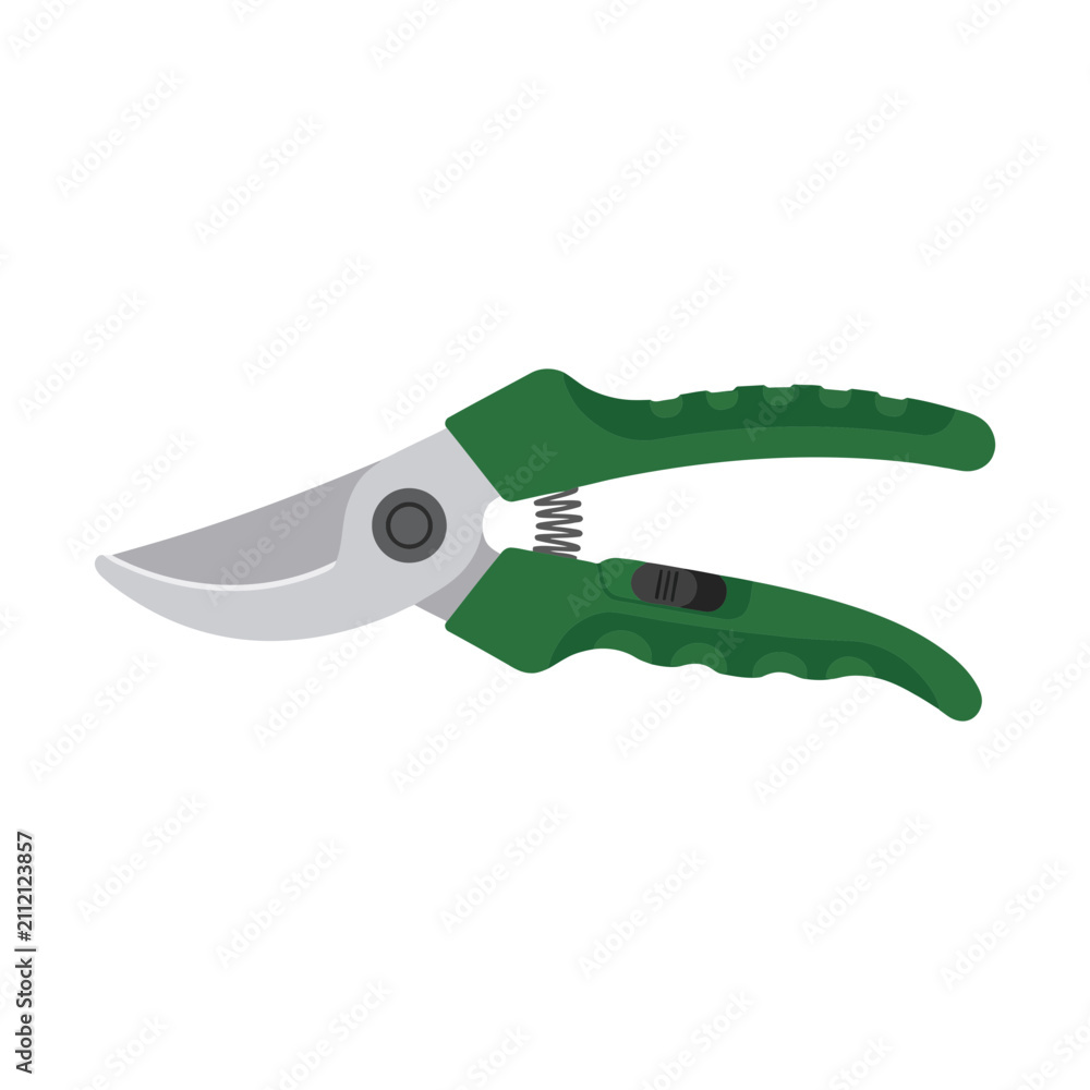 Obraz premium Green Manual Garden Pruning Shears and Professional Horticulture Secateurs Illustration