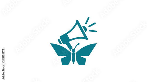 Принти на полотні Megaphone with butterfly logo design.