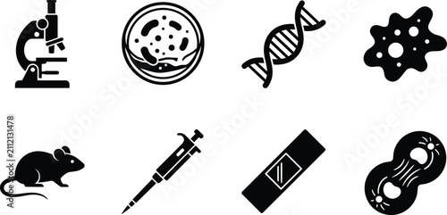 Foto PrinSet of Laboratory and Biological Research Icons Featuring Scientific Equipme